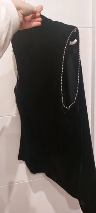 Chaleco Terciopelo Negro Talla S Adornos Plata