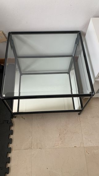 Mesa de centro cristal y metal negra