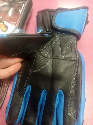Guantes Moto Deportiva Cuero Negro y Azul