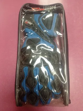 Guantes Moto Deportiva Cuero Negro y Azul