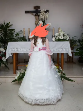 Vestido de Comunión Blanco y Rosa
