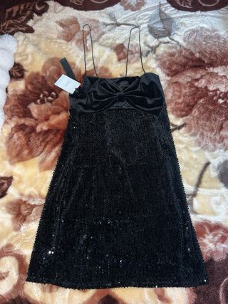Vestido Bershka Negro Lentejuelas Talla L
