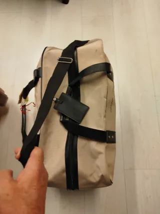 Bolsa de lona Calvin Klein beige y negra