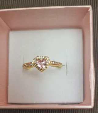 Anillo Corazón Rosa Baño Oro