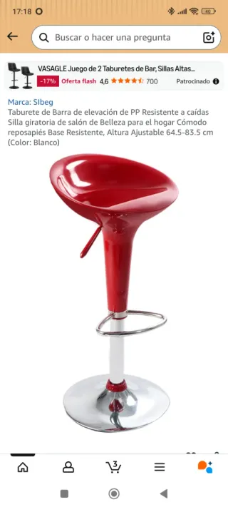 Taburete Alto Rojo y Plateado