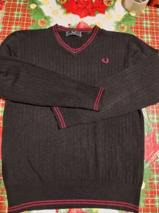 Maglione Fred Perry Uomo Nero Rosso V-Neck