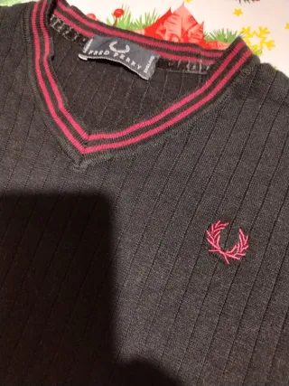 Maglione Fred Perry Uomo Nero Rosso V-Neck