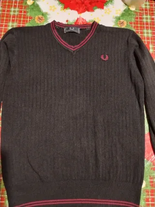 Maglione Fred Perry Uomo Nero Rosso V-Neck