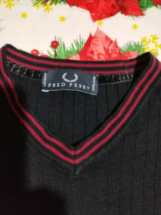 Maglione Fred Perry Uomo Nero Rosso V-Neck