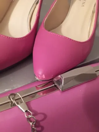 Conjunto fiesta: bolso y zapatos rosa