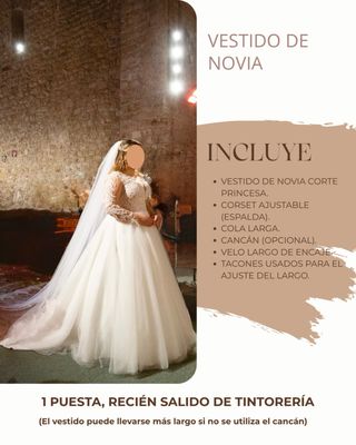 Vestido de Novia Corte Princesa con cola y Velo