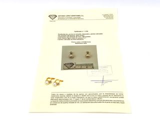 pendientes oro 18k con piedra con diamante,perla