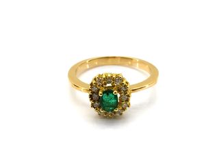 sortija oro 18k con piedra con diamante,esmeralda
