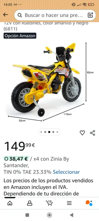 Moto eléctrica infantil 12V amarilla