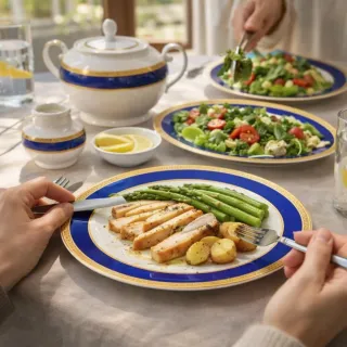 Set 41 pz Porcellana Limoges Blu e Oro