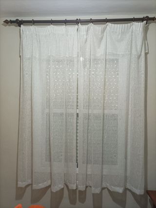 Cortina Visillo Vintage + Barra Madera