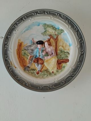 Jarrón decorativo flor azul cerámica