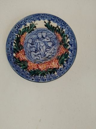 Jarrón decorativo flor azul cerámica