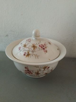 Jarrón decorativo flor azul cerámica