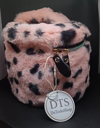 Neceser pelo leopardo melocotón y negro