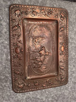 Bandeja cobre repujado decorativa