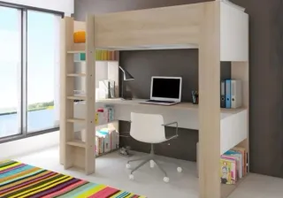 Litera con escritorio y estanterías