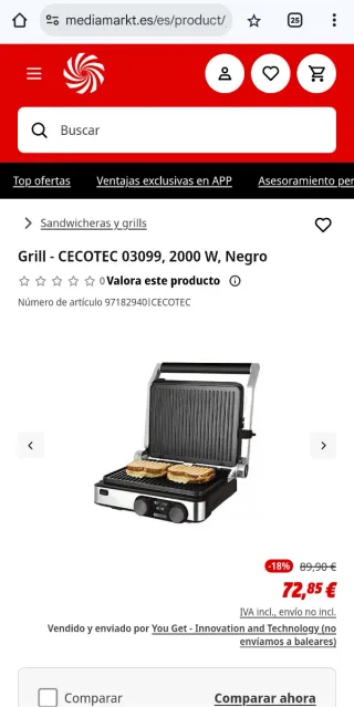 Parrilla Eléctrica Cecotec Rock'nGrill Dual 2000W