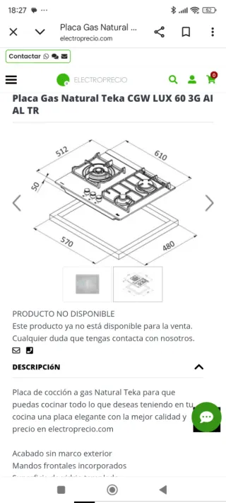 Placa de gas Teka 4 fuegos