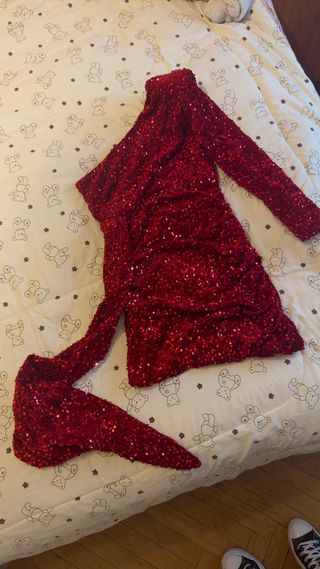 Vestido rojo lentejuelas talla única