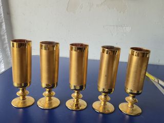 5 Bicchieri Vintage in Vetro con Rifinitura Dorata