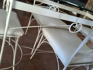 Mesa comedor forja y cristal + 4 sillas