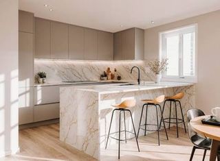 Revestimiento cocina efecto Mármol Madera Mueble
