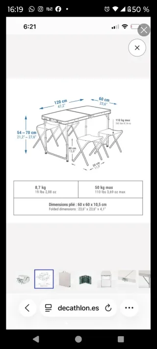 Mesa plegable Decathlon con banquetas