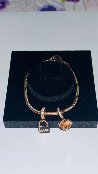 Pulsera Pandora Corazón y Candado Oro Rosa