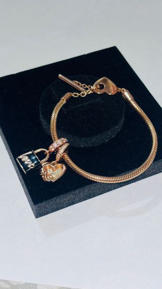 Pulsera Pandora Corazón y Candado Oro Rosa