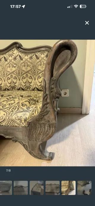 Sofá antiguo cisnes relieve beige/gris