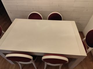 Mesa comedor y 6 sillas terciopelo burdeos