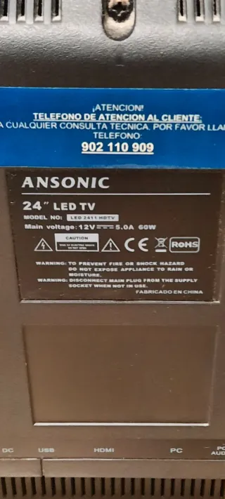 Televisor Ansonic HD Negro.sin mando.