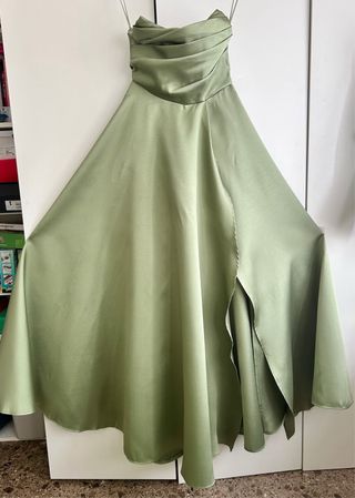 Vestido fiesta verde largo sin tirantes Talla M