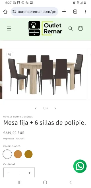 Mesa fija + 6 sillas polipiel