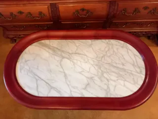 Mesa centro mármol y madera oscura