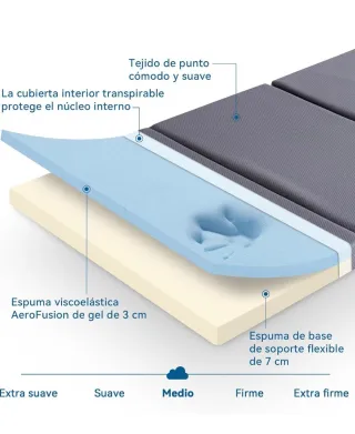 Colchón Plegable 75x195x10cm Viscoelástico NUEVO