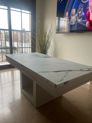 Tavolo rialzabile da pranzo in marmo e legno