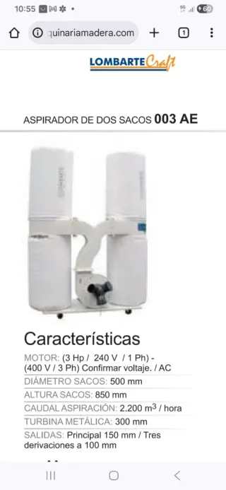 Aspirador de viruta Lombarte