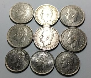 Lote 9 monedas 50 y 25 ptas. Rey J.Carlos I
