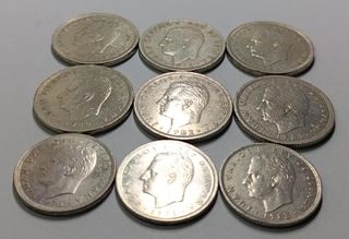 Lote 9 monedas 50 y 25 ptas. Rey J.Carlos I