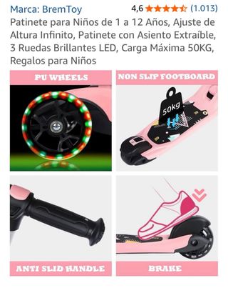 Patinete infantil 3 ruedas LED asiento