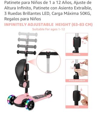 Patinete infantil 3 ruedas LED asiento