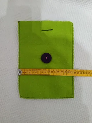 Nécessaire verde con bottone viola