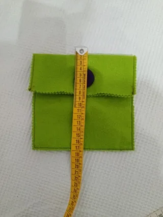 Nécessaire verde con bottone viola